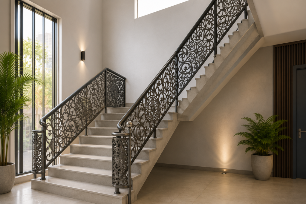Elegant minimalist staircase in natural light